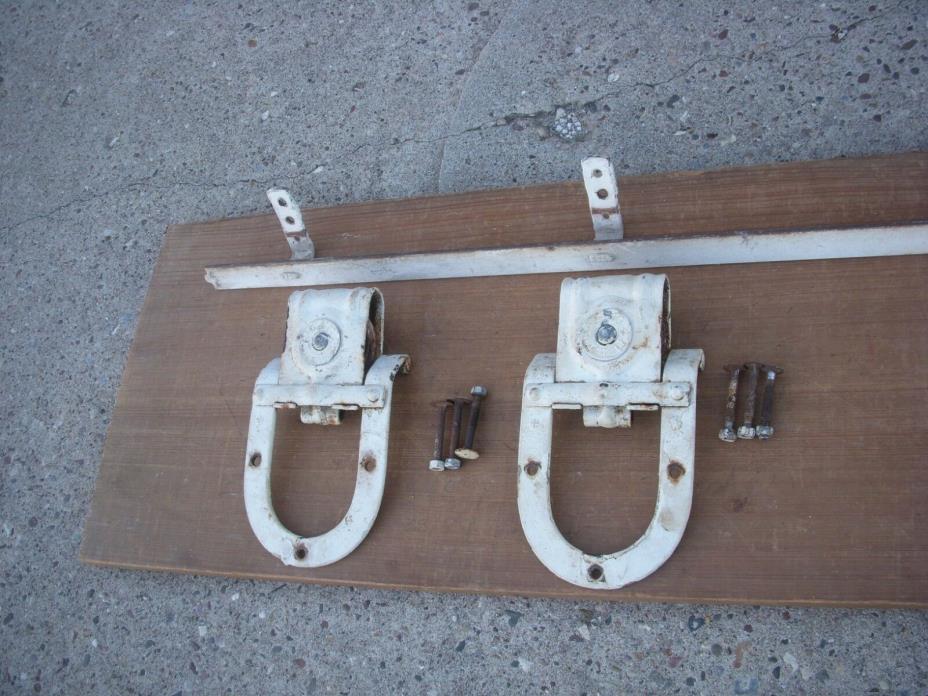 antique barn door rollers with 8' of track / antique chippy white door rollers