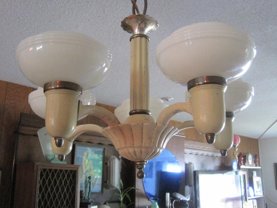 VINTAGE ANTIQUE ART DECO SLIP SHADE CEILING FIXTURE LAMP LIGHT CHANDELIER