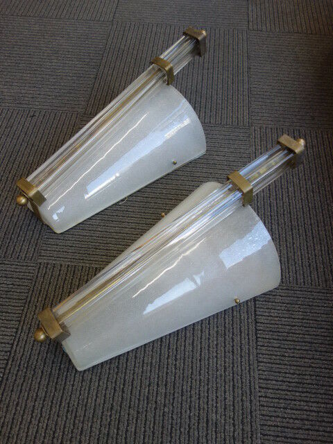 GORGEOUS Pair Of Sconces 1930-40's MURANO Glass Bronze And Brass
