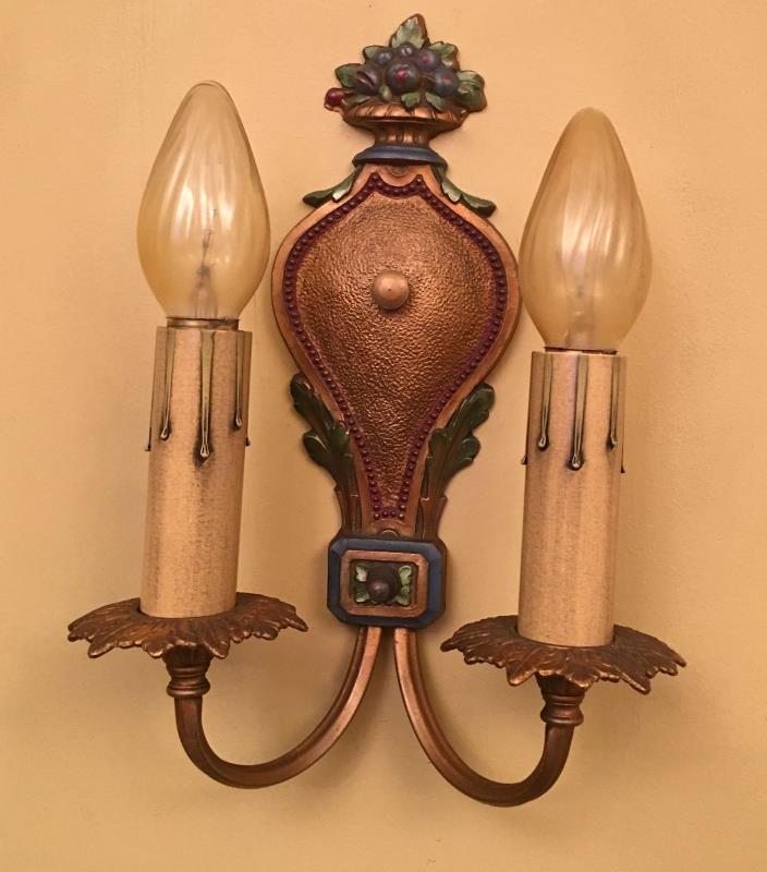 Vintage Lighting pair 1920s polychrome Sconces