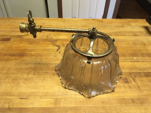 Antique Vintage Brass Gaslamp Light Arm Glass Shade Lamp Parts