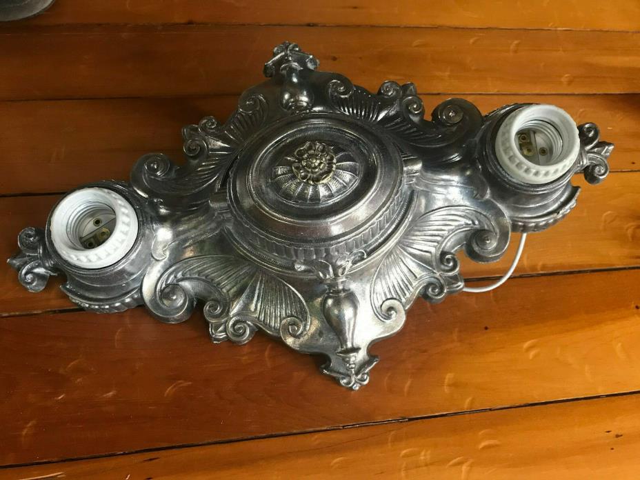 Ornate Art Deco Flush Mount Light Fixture, Ready to Mount & Use, Free S/H