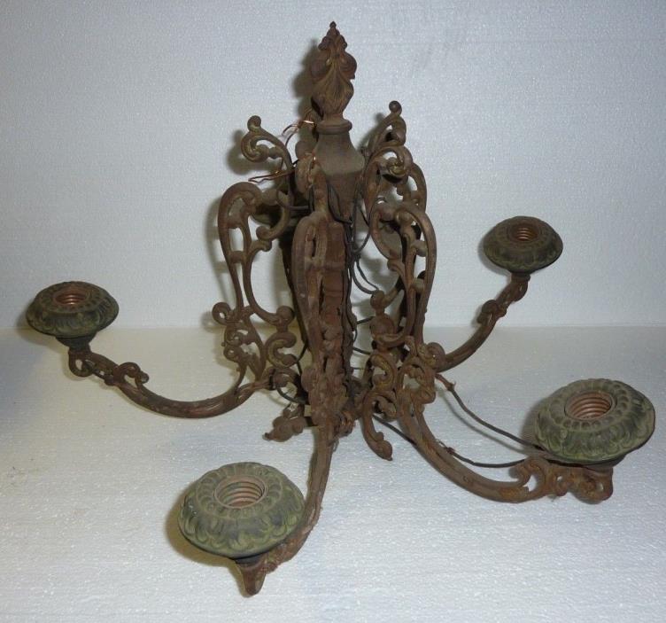 Antique Architectural Salvage Cast Iron Hanging Light Fixture