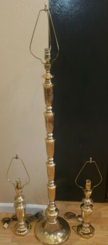 VTG RARE Japanese Asian Pagoda Engraved Brass Lamp Set of 3 Work Clean
