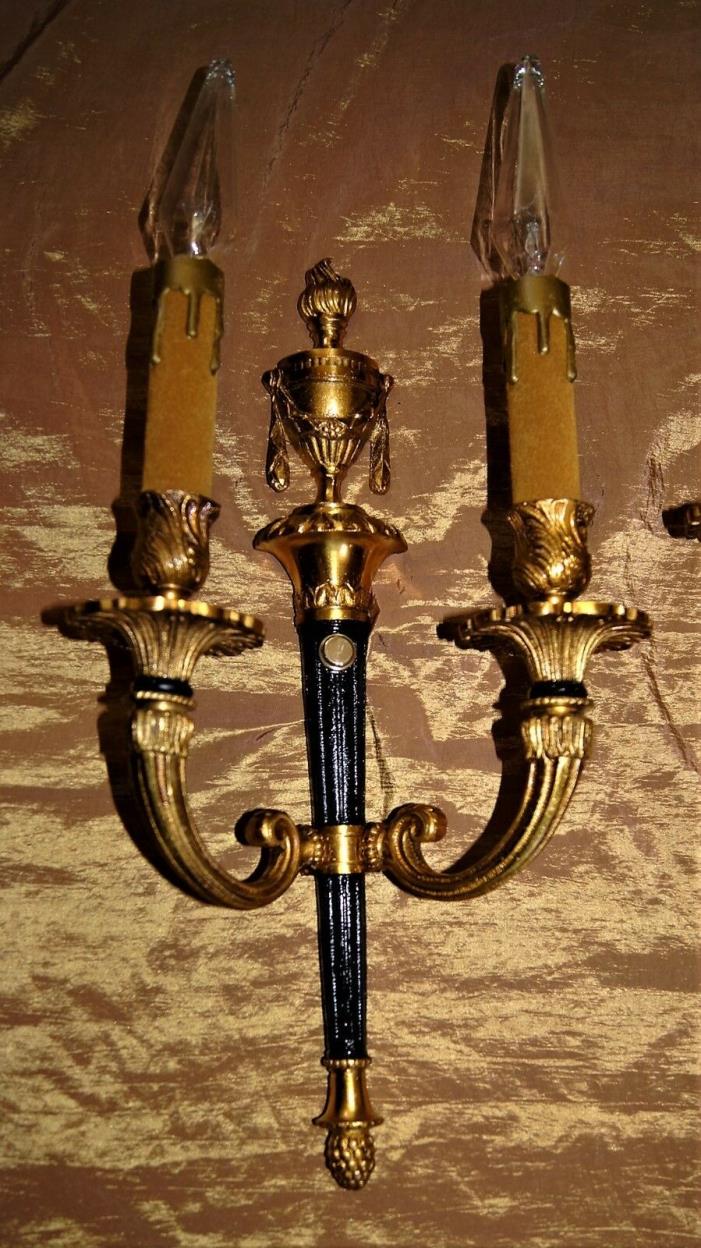 2 Vintage Brass Chandelier Sconces Neoclassical Fixture Spain French 1960's