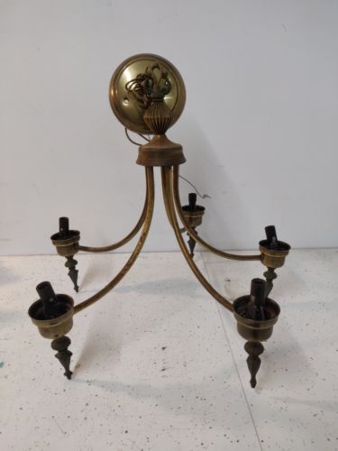 Vintage Chandelier Brass Tone Ceiling Light