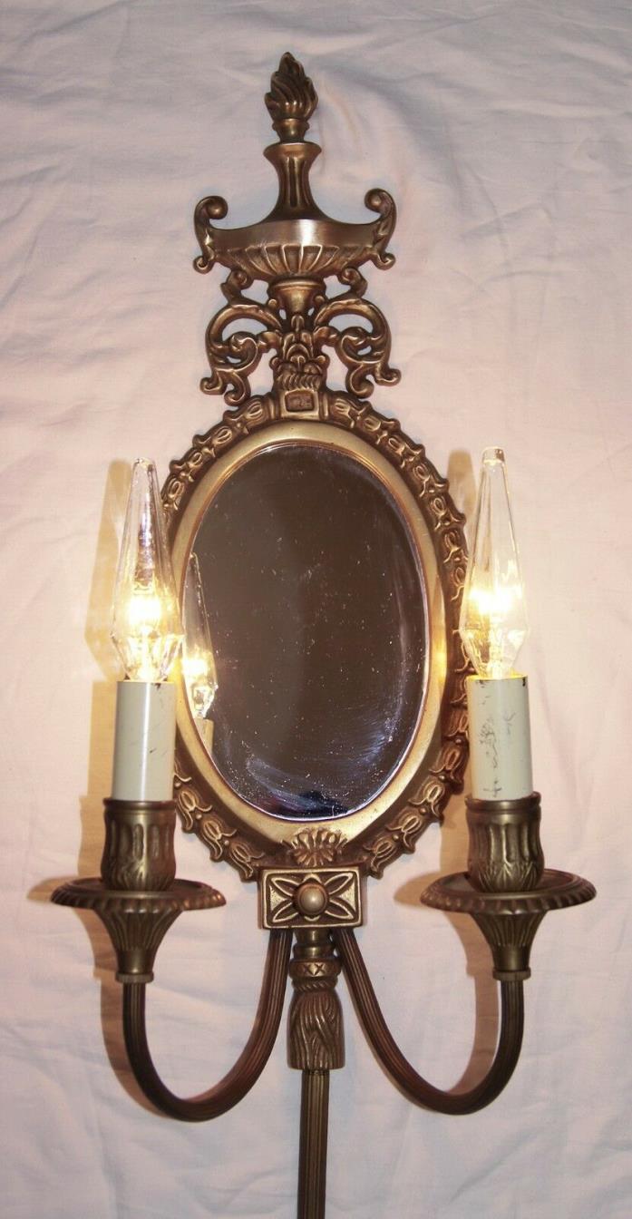 2 VTG VICTORIAN SHABBY CHIC BRASS MIRROR  SCONCES CHANDELIER WALL FIXTURE 1960's