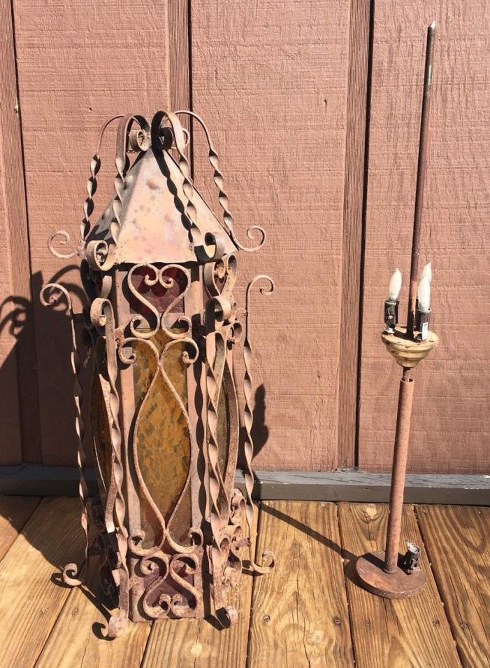 Vintage Wrought Iron Light Fixture Large 28.5” Tall