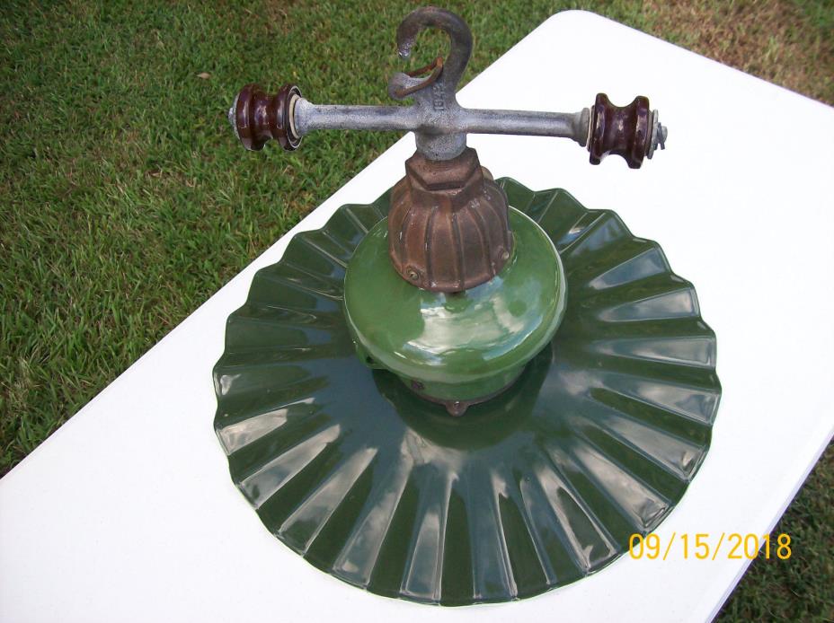 Vintage 1930/40's Porcelain Suspension Radial Wave Street Light with Insulators