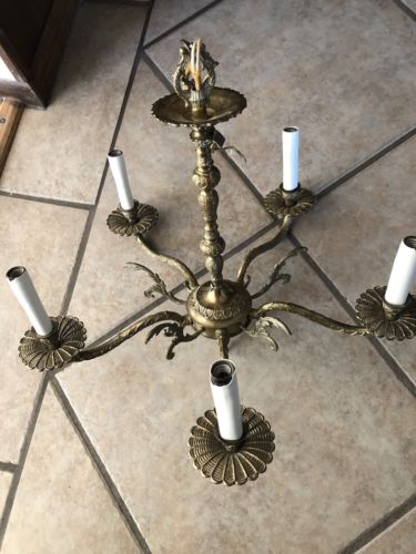 Vintage Brass and Crystal Chandelier, 5 Arms, Made in Spain
