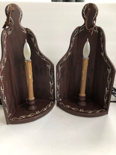 Vintage Wood Corner Candle Wall Light Sconce Painted Pennsylvania Dutch Toleware