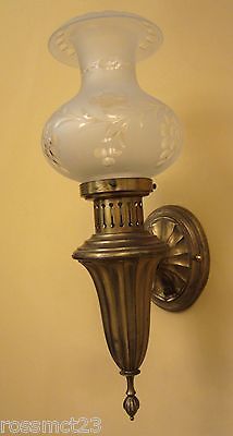 Vintage Lighting matched pair brass sconces Astral shades. Large