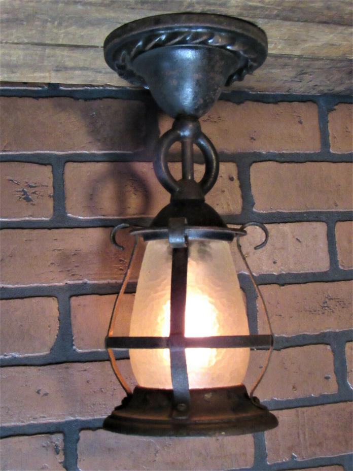Vintage Antique Porch Light Fixture Semi Flush Mount Cast Iron Moe Bridges 13
