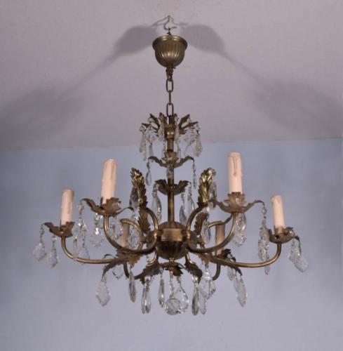 *French Vintage Silver Painted Bronze & Crystal Chandelier/Hanging Lamp