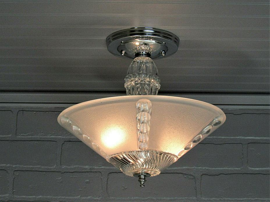 Vintage Art Deco Retro Semi Flush Mount Ceiling Light Fixture Hobnail Glass