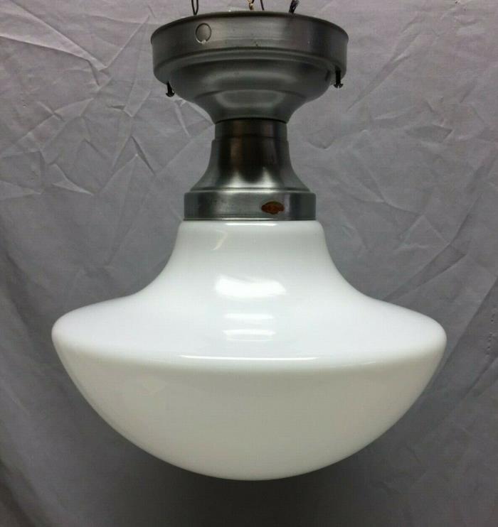 Antique School House Bank Ceiling Light Milk Glass Globe Red Spot Vtg 324-19C