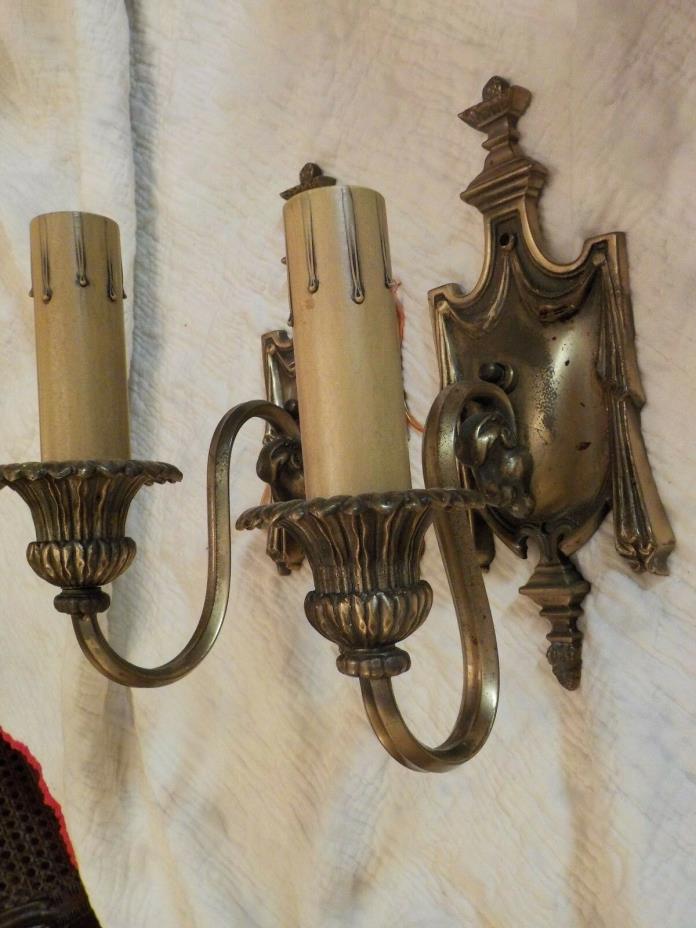 Pair Solid Brass 1-arm Colonial Revival Figural Wall Sconces