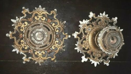 2 Vintage Cast Iron 1920's Ceiling Light Fixture Art Deco Architectural Salvage