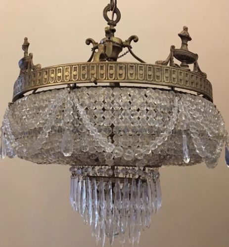 Antique French Empire Crystal Beaded Wedding Cake Chandelier 1910’s