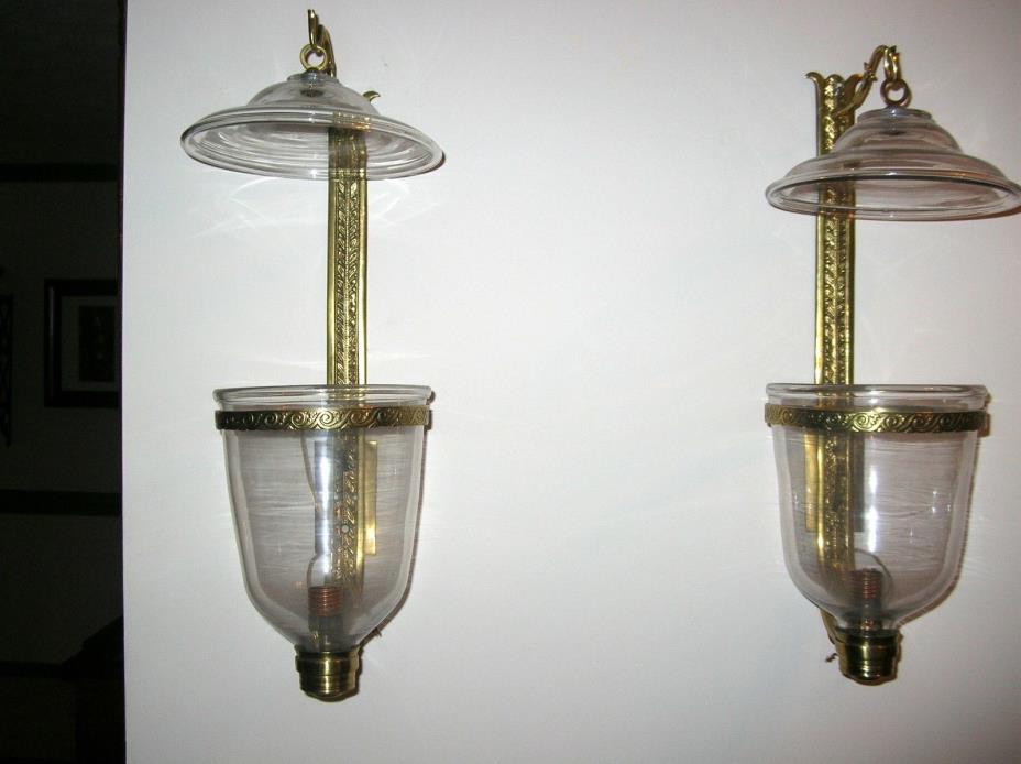 RARE PAIR E.F. CALDWELL BRASS HURRICANE SCONCES