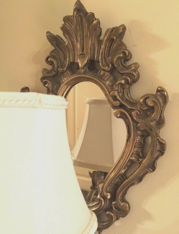 Antique French Bronze Mirrored Wall Sconce Light Fixture