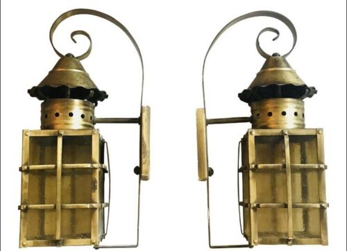 vintage outdoor brass lanterns / a pair