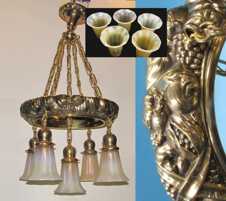 vintage brass chandelier dining room kitchen FRUITS VEGETABLES RESTORED 5 light