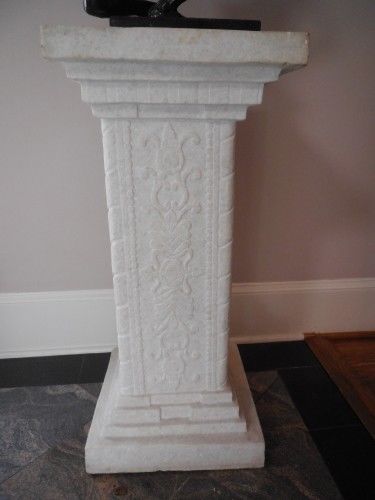 Carved Alabaster Marble Pedestal Plant Stand