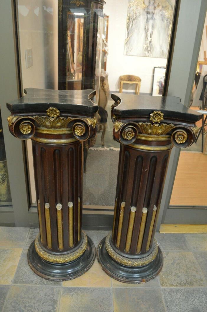 A pair of 1920's Carved and Painted Wooden Elegant Pillars