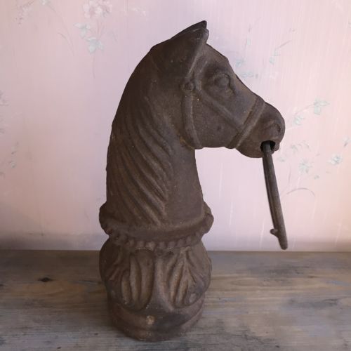Vintage Cast Iron Horse Head Hitching Post Top Heavy Weighs over 13 Pounds