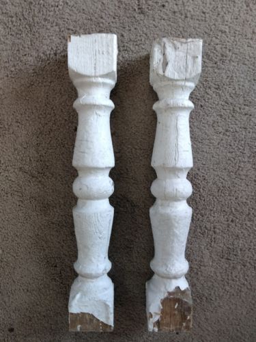 2 Antique Primitive Architectural Painted Pair Wood Balusters Posts Sq Nail