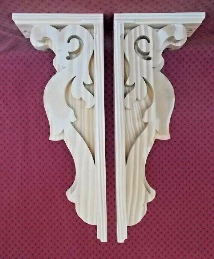PAIR Vintage Design Wood Corbels.. 7 x 17-1/4 x 3 (SCW # 7007)