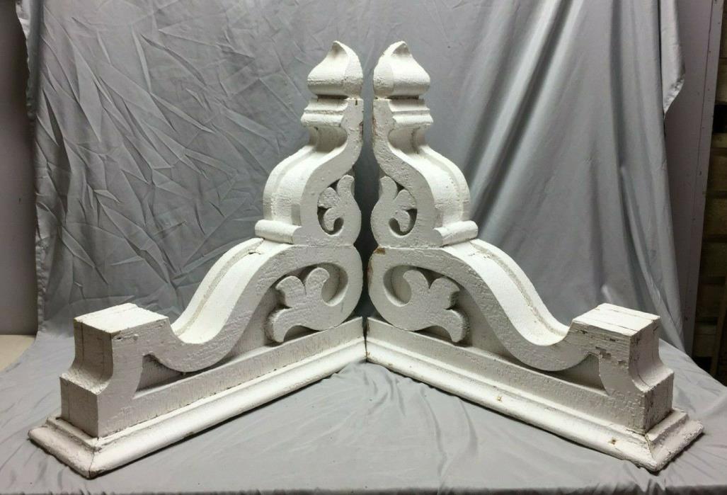 Pair Extra Large Antique White Roof Corbels Cornice Shabby Vtg Chic Old 54-19M