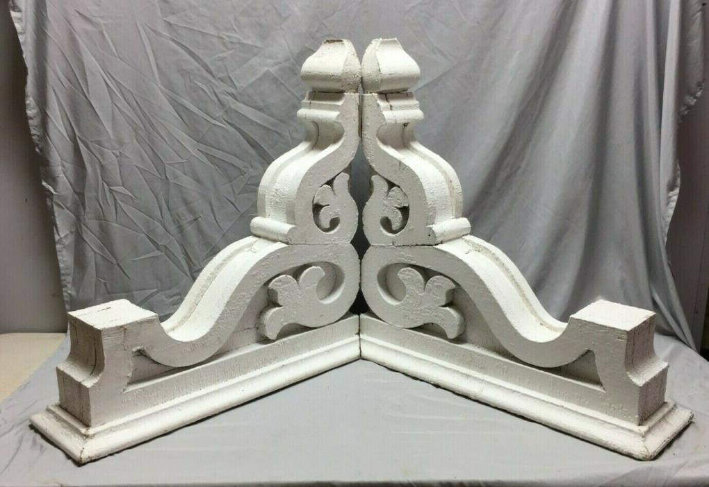 Pair Extra Large Antique White Roof Corbels Cornice Shabby Vtg Chic Old 53-19M
