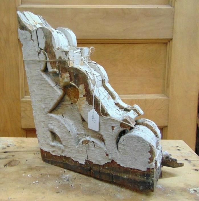 ANTIQUE WOODEN CORBEL VICTORIAN WHITE DISTRESSED PAINT-#8