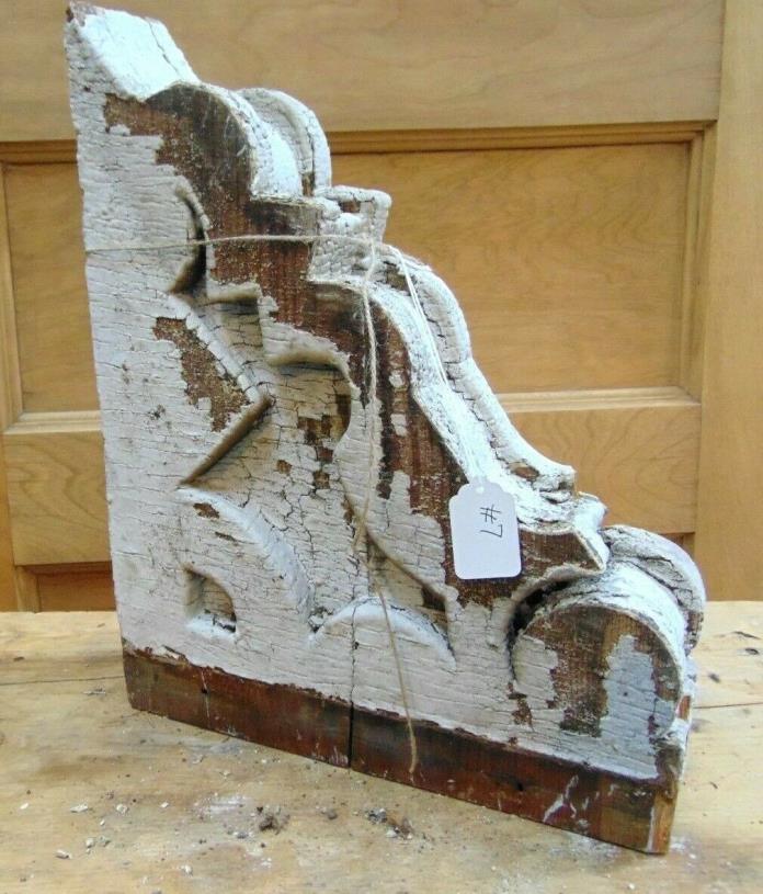 ANTIQUE WOODEN CORBEL VICTORIAN WHITE DISTRESSED PAINT-#7