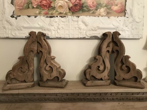 AWESOME Old Wooden Architectural Corbel Brackets! FOUR! Very Nice! Carved!