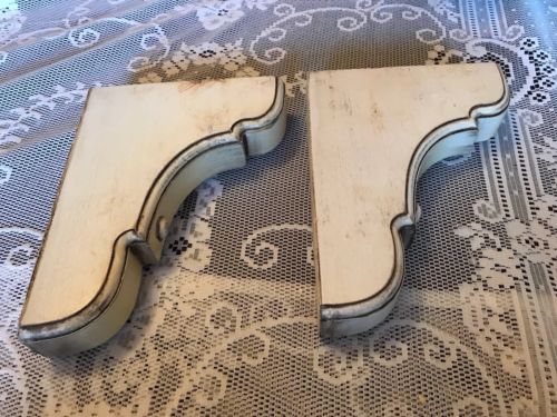 2  Antique Corbels Distressed Wood With French Lines Cream 8 3/4 X6 3/4 X 1 3/4