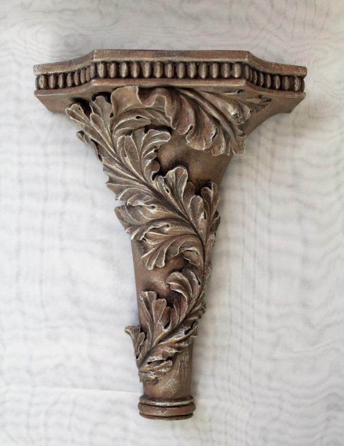 Ornate Distressed Brown Sconce Wall Shelf Acanthus Leaf Corbel Shabby Decor