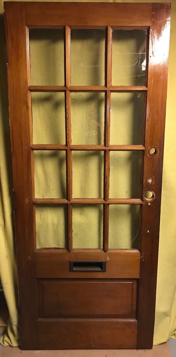 Unique Antique Victorian Wood Exterior French Door /w 12 Pane Glass 34x81