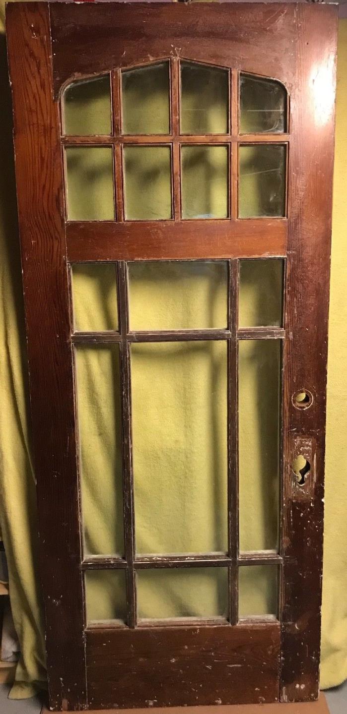 Antique Arts & Crafts Wood Exterior French Entry Door /w 17 Pane Glass 34x81
