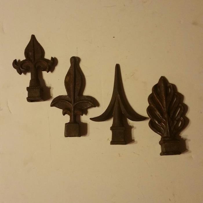 4 VINTAGE CAST IRON FENCE TOPPER FINIALS ALL DIFFERENT NOS