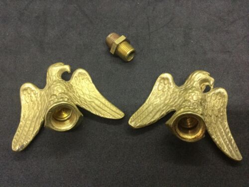 2 Vintage Solid Brass Painted Eagle Finials