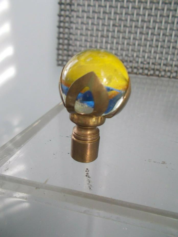 VINTAGE ANTIQUE Multi-colored Swirled GLASS Marble BALL LAMP FINIAL BRASS METAL