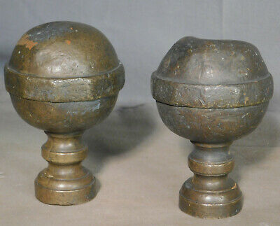Pair Antique Early American Architectural BRASS Band Ball Finials ASIS Furniture