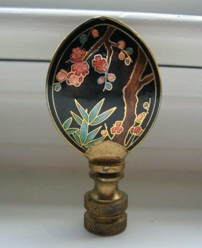 Antique Cloisonne Finial Lamp Part Chinese Cherry Blossom Bamboo Double Sided