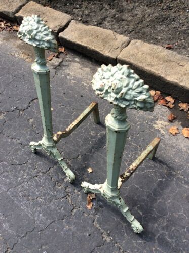 Antique Pair Ornate Cast Iron Fireplace Andirons - Great Look - Very Good