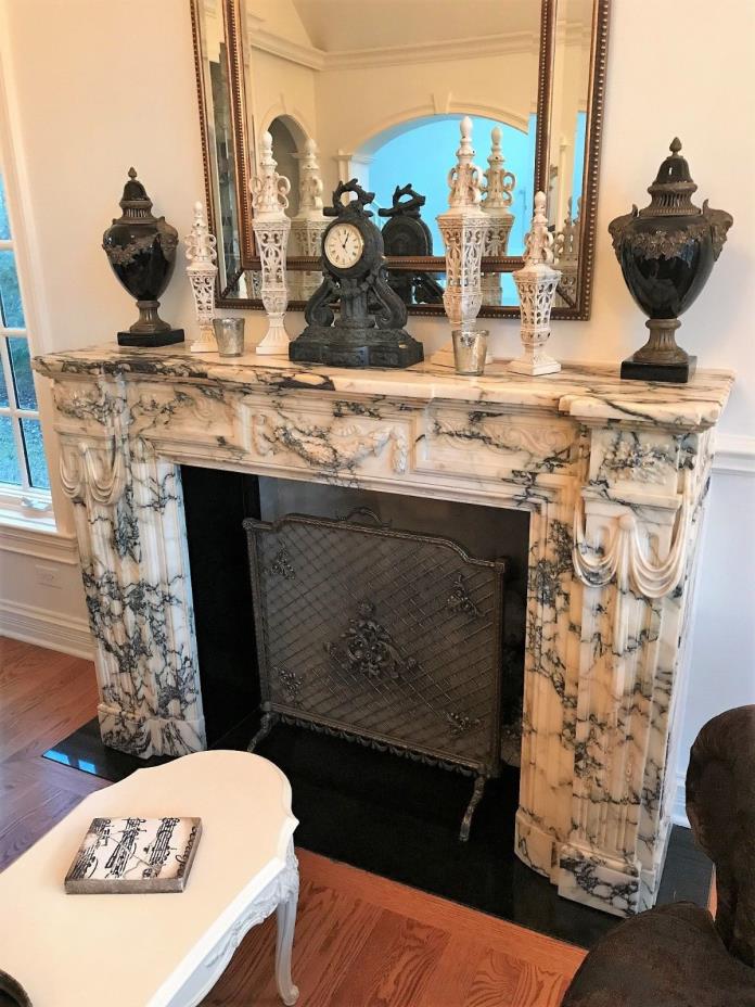 Magnificient Hand Carved Italian Marble Fireplace Mantle