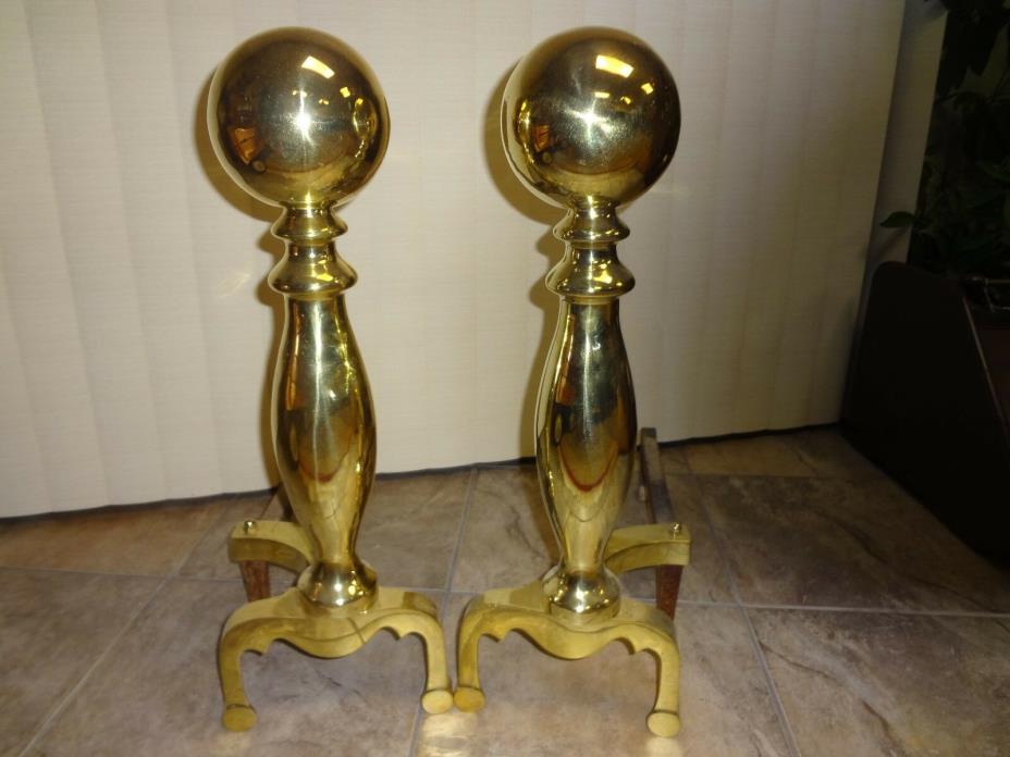 SET OF SOLID BRASS ANDIRONS