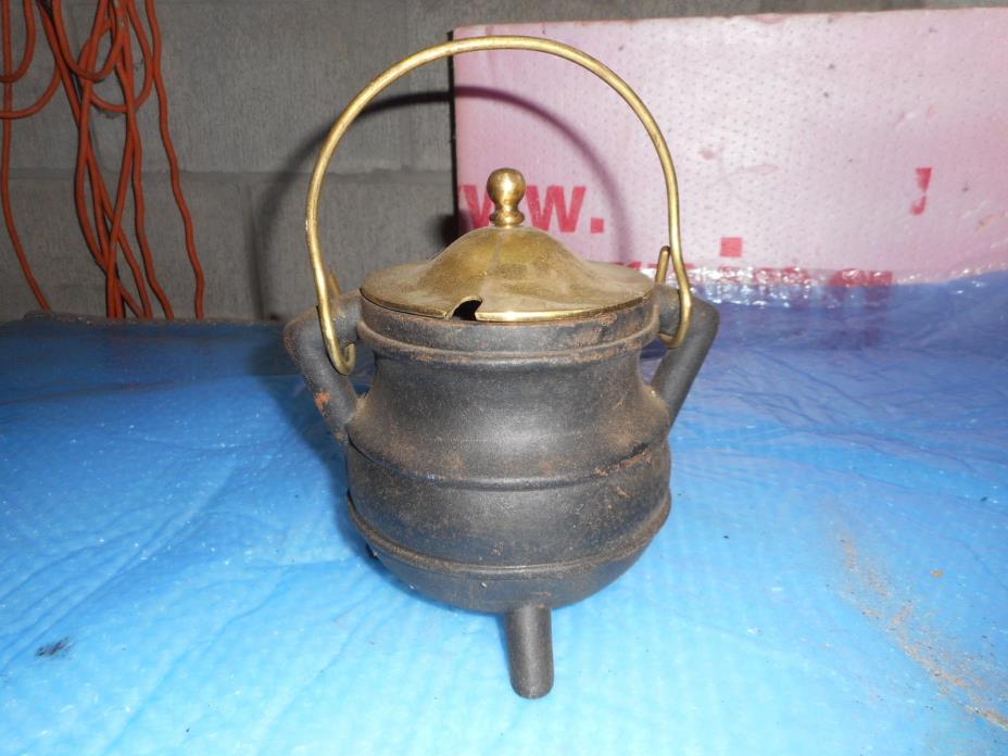 Antique Fireplace Vintage Cast Iron & Brass Fire Starter Pot